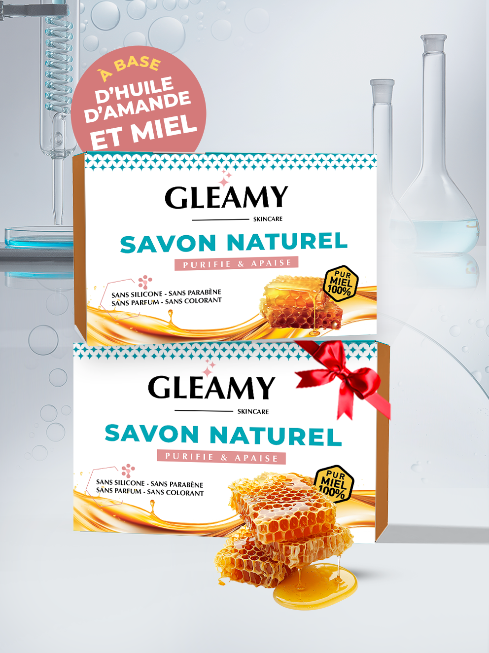 2 Savons Gleamy à base d’huile d’amande et Miel pur - Livraison gratuite