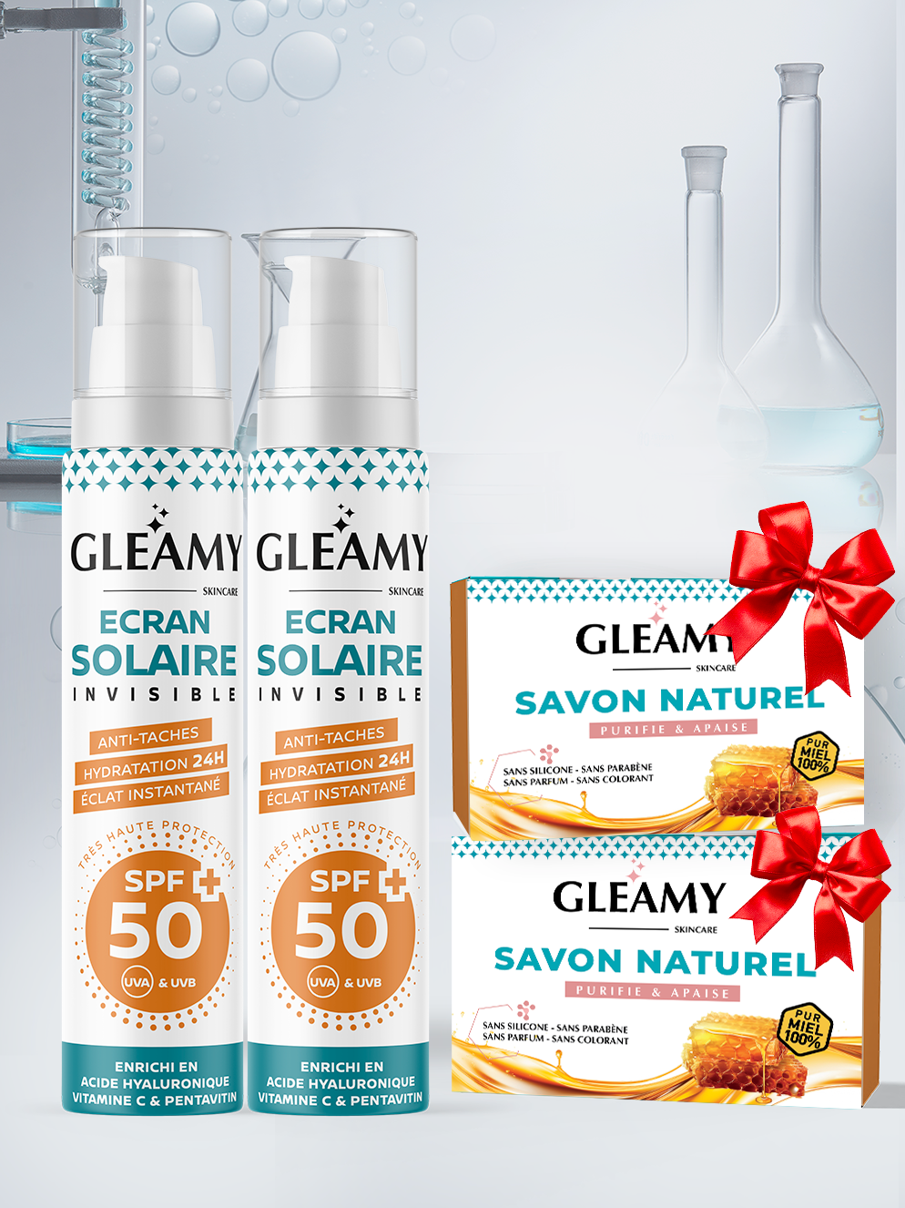 Duo écran solaire invisible + 2 Savons au miel gratuit - Livraison gratuite